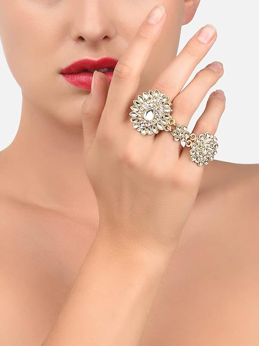 Combo of 2 Gold Tone Dual Adjustable Finger Ring