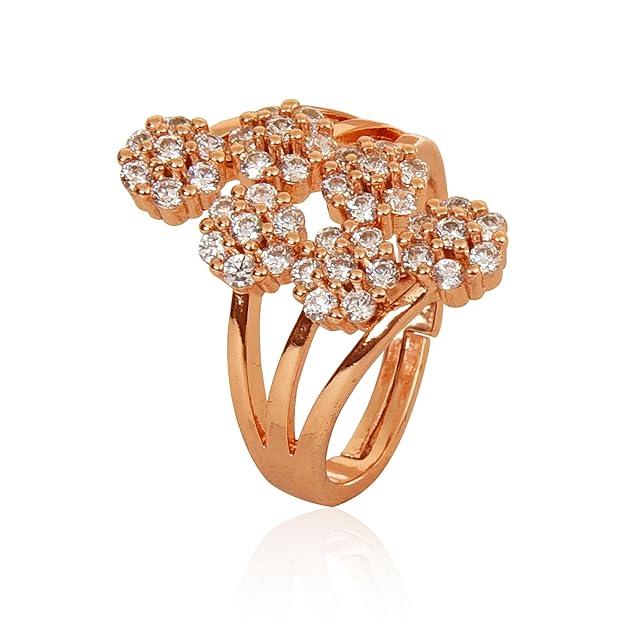 Rose Gold Plated Elegant American Diamond Studded Sparkling Adjustable Finger Ring