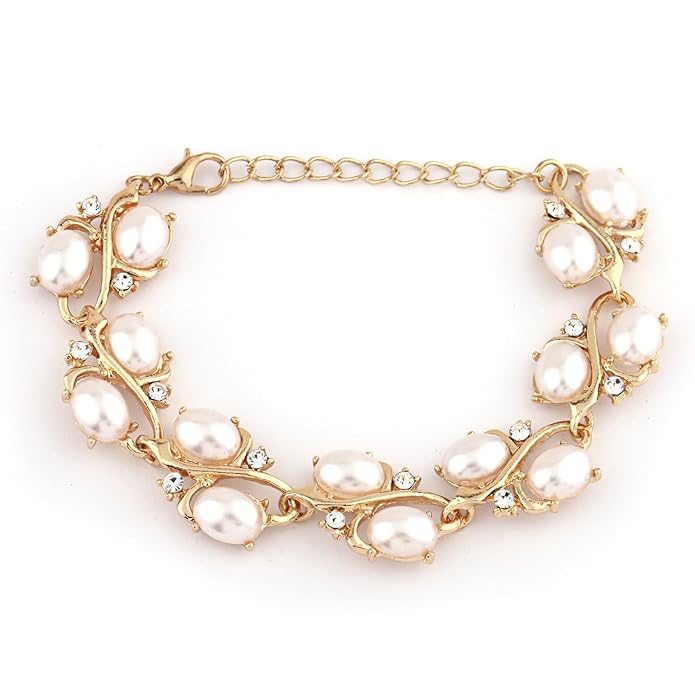 Fancy Pearl Bracelet Earrings Necklace Jewellery Set for Women