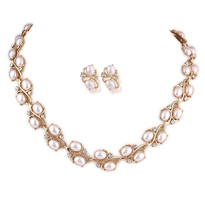 Fancy Pearl Bracelet Earrings Necklace Jewellery Set for Women