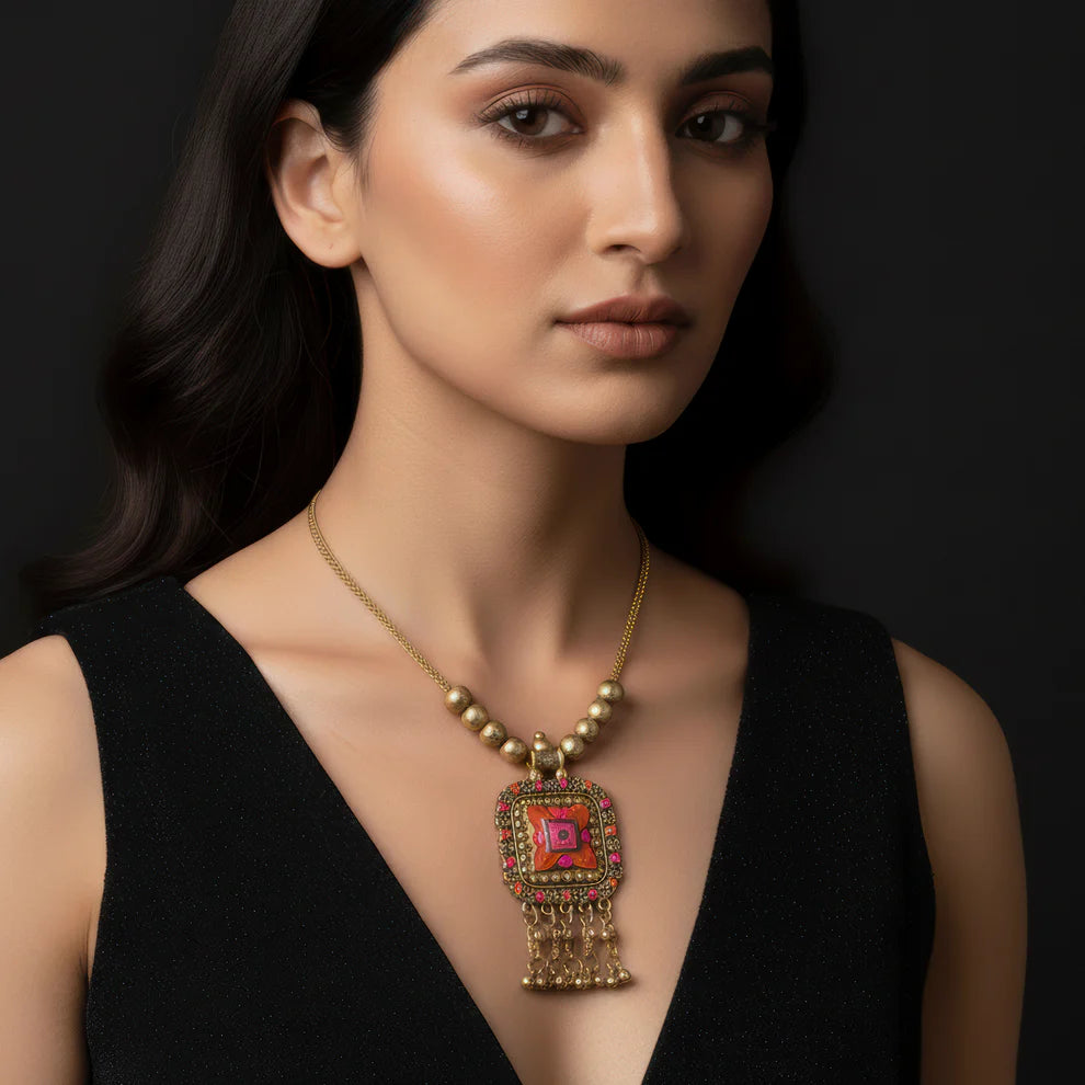 Necklace Ethnic Statement with Colorful Enamel