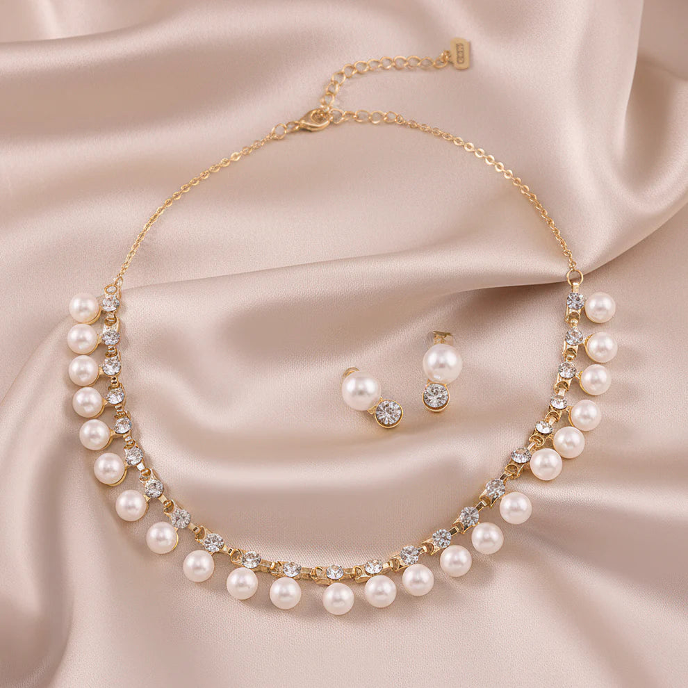 Necklace Anti-Tarnish Pearl & Crystal Studded Statement Set with Earrings