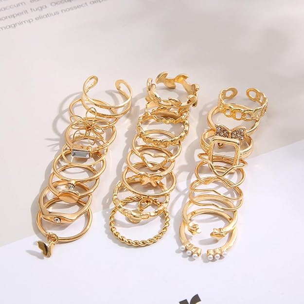 Set of 23 Rings Combo - Vintage Butterfly Heart Snake Gold plated Rings Set