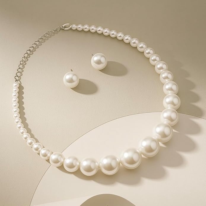 Classic White Faux Pearl Necklace Set