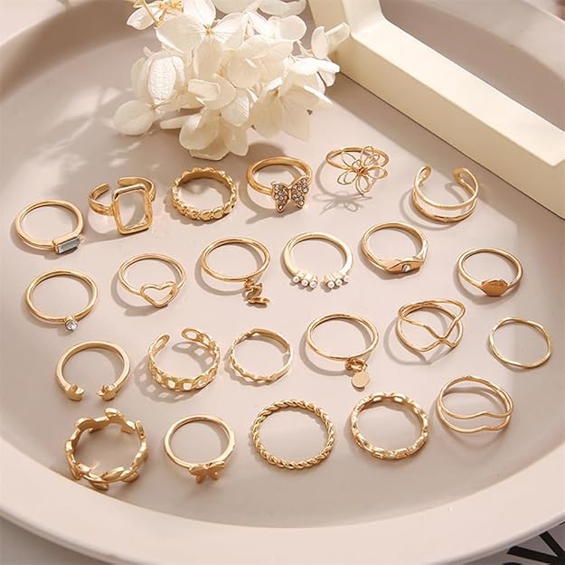 Set of 23 Rings Combo - Vintage Butterfly Heart Snake Gold plated Rings Set