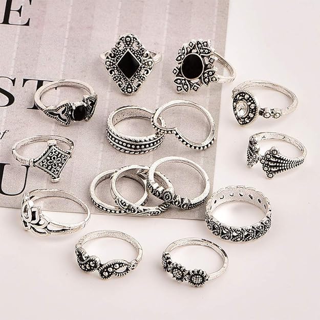 Set of 15 Boho Midi Finger Rings