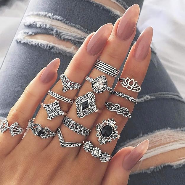 Set of 15 Boho Midi Finger Rings