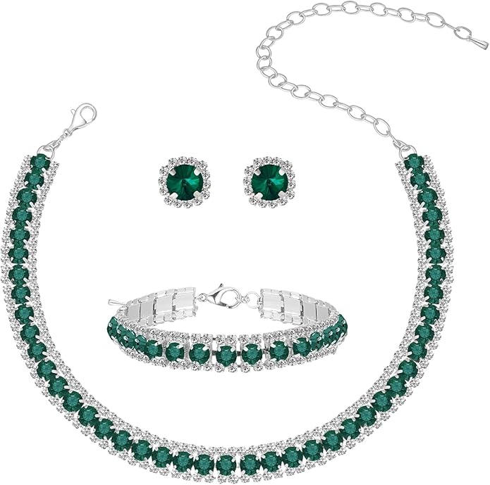 Stylish Crystal Bracelet Earrings Necklace Combo Jewelry Set