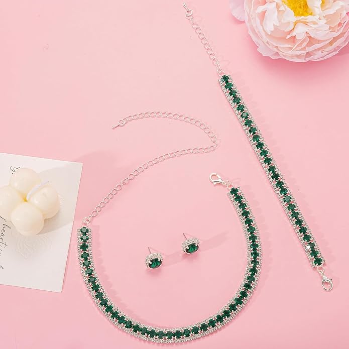 Stylish Crystal Bracelet Earrings Necklace Combo Jewelry Set