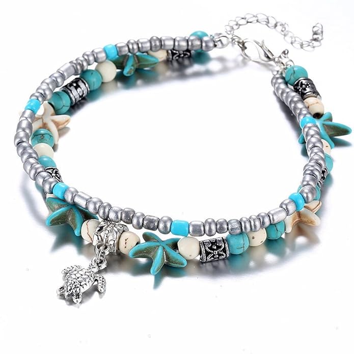 Shell Starfish Beaded Stylish Chain Anklet for Women and Girls