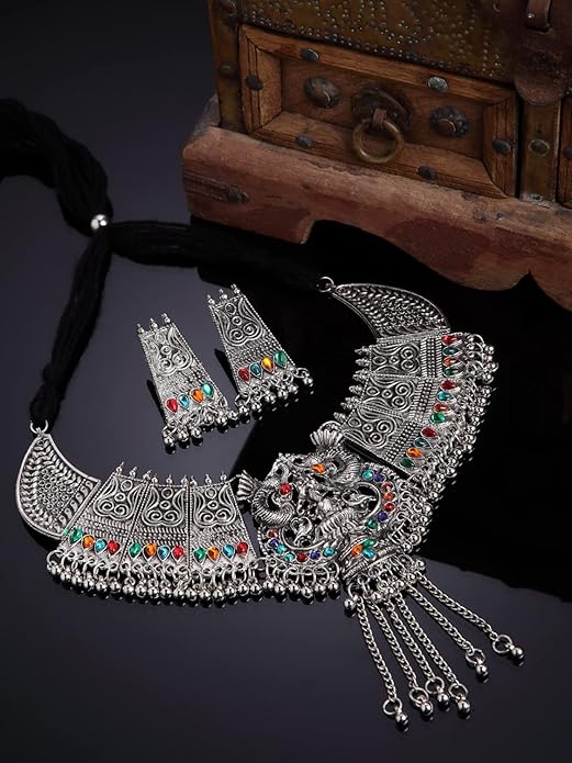 Ethnic Oxidized Silver Necklace Jewelry Set
