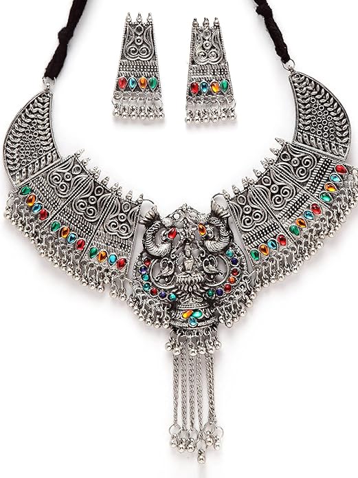 Ethnic Oxidized Silver Necklace Jewelry Set