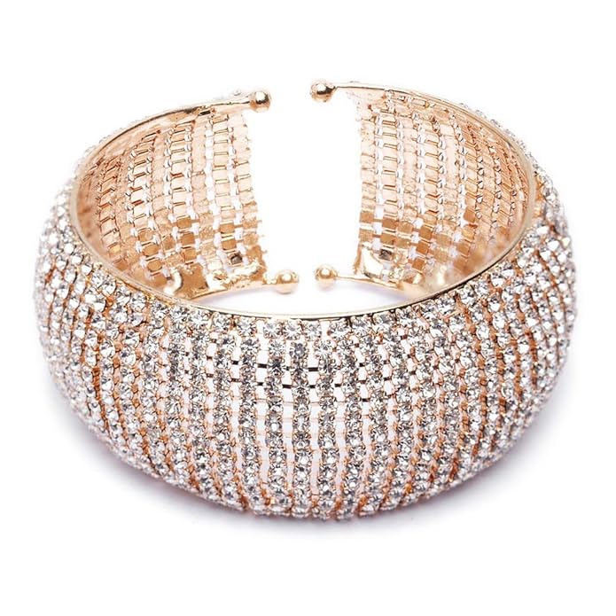 Rose Gold Plated Adjustable Crystal Cuff Bracelet for Women and Girls