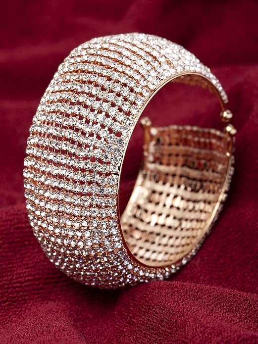 Rose Gold Plated Adjustable Crystal Cuff Bracelet for Women and Girls