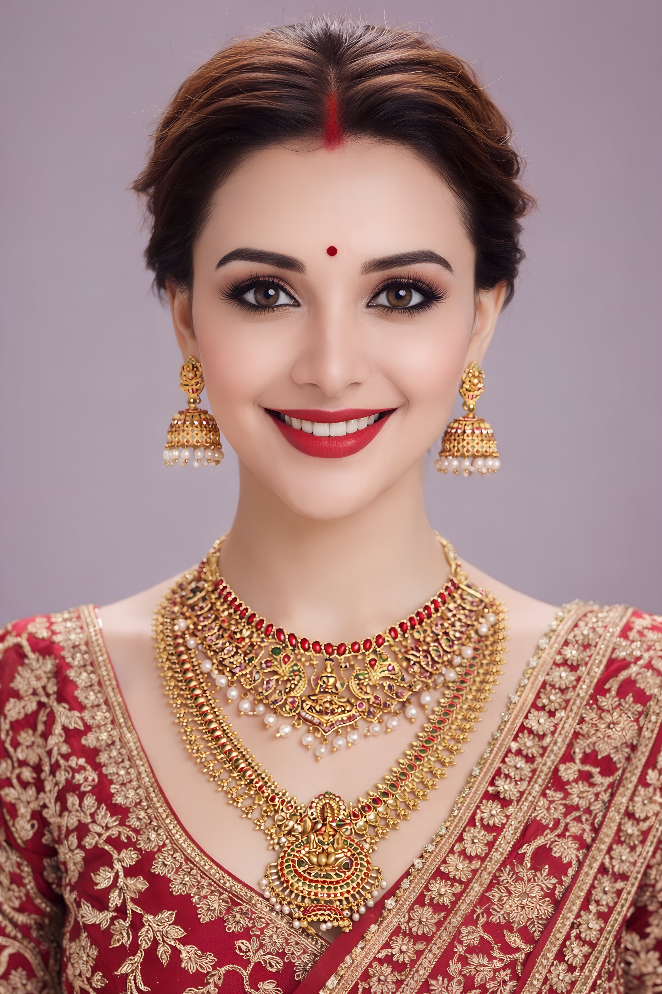 Gold Plated Temple Bridal Jewelry Set with Necklace and Earrings
