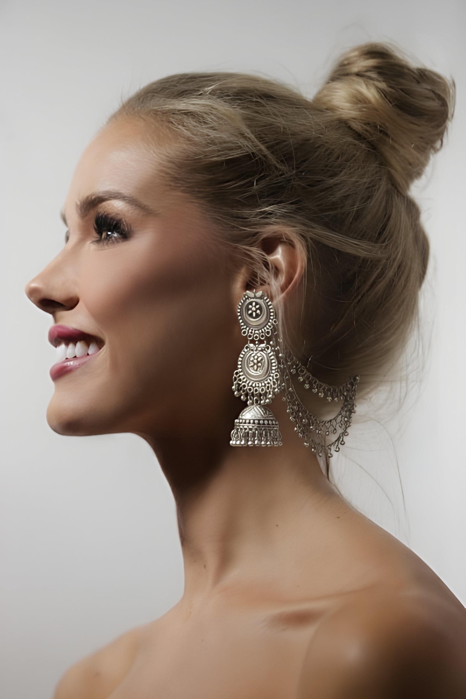 Ethnic Chic Oxidized Jhumka with Kaan Chain