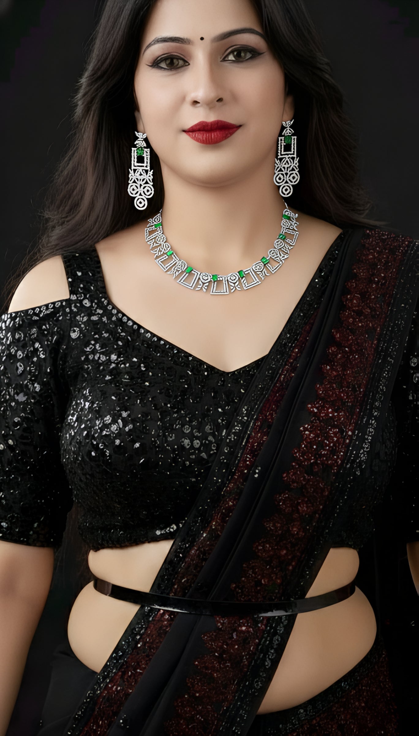 Rhodium-Plated CZ Studded Necklace With Earrings Jewellery Set