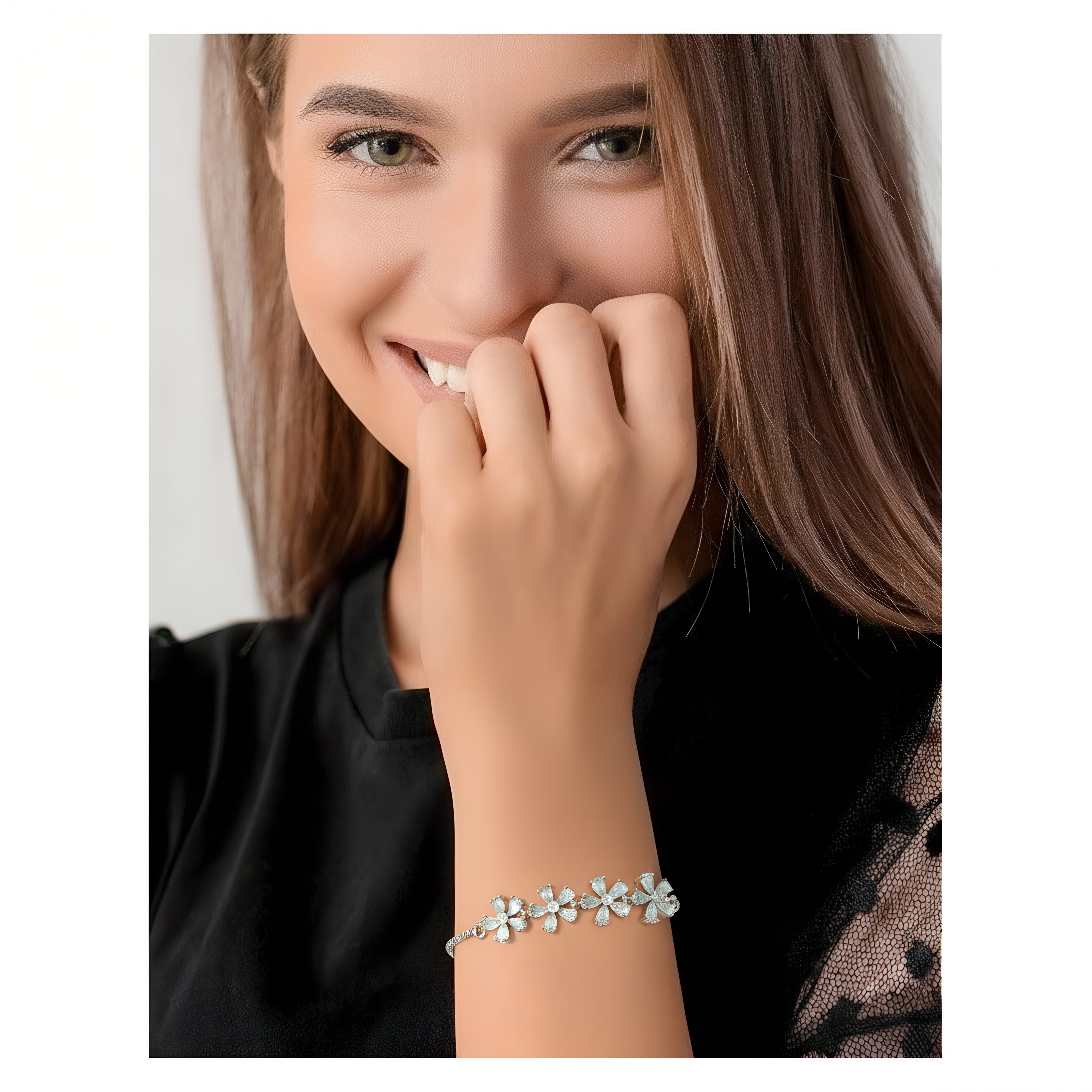 American Diamond studded Floral Shaped Link Bracelet