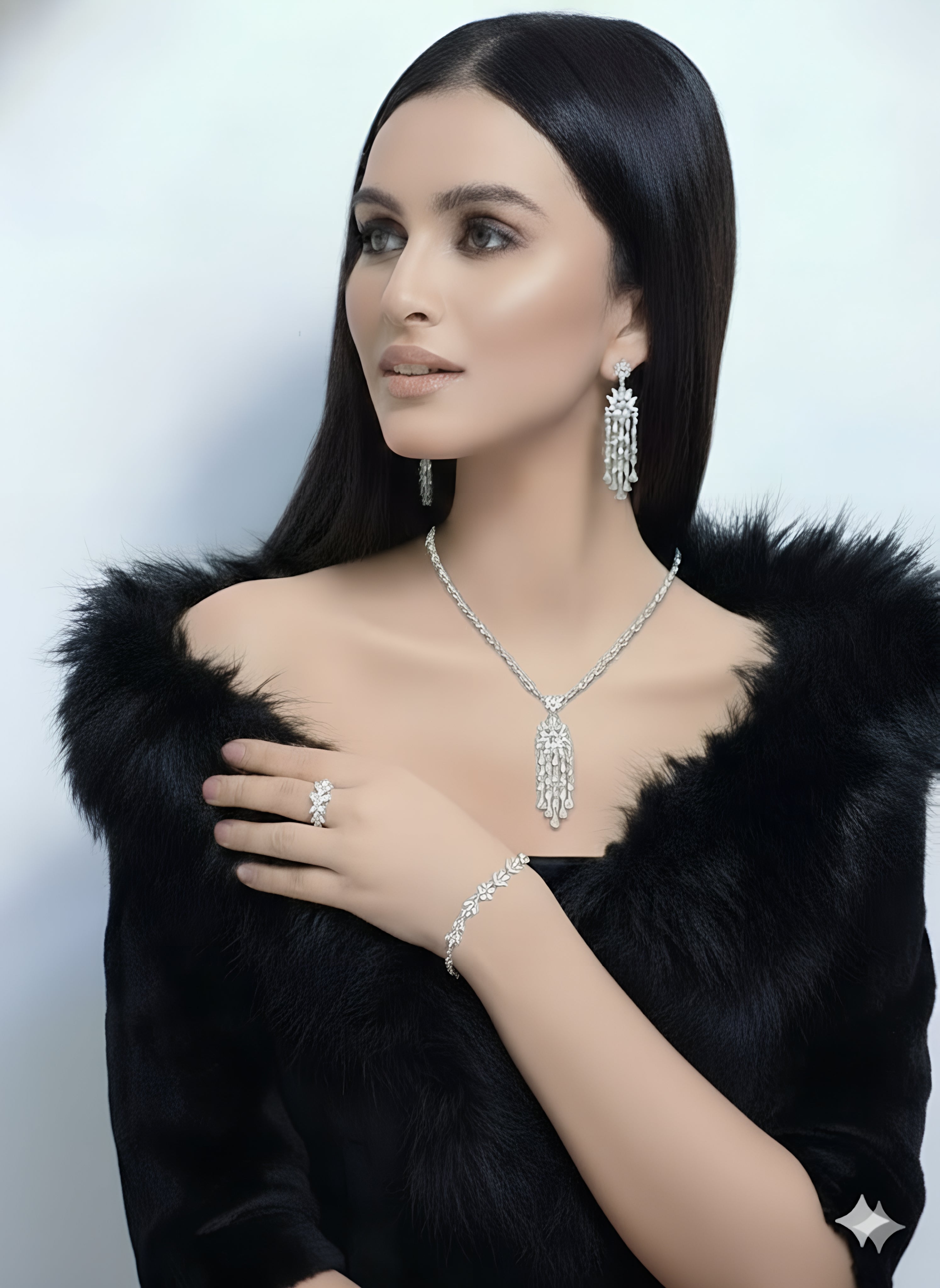 Jewellery Set: American Diamond Necklace, Earrings, Bracelet & Ring
