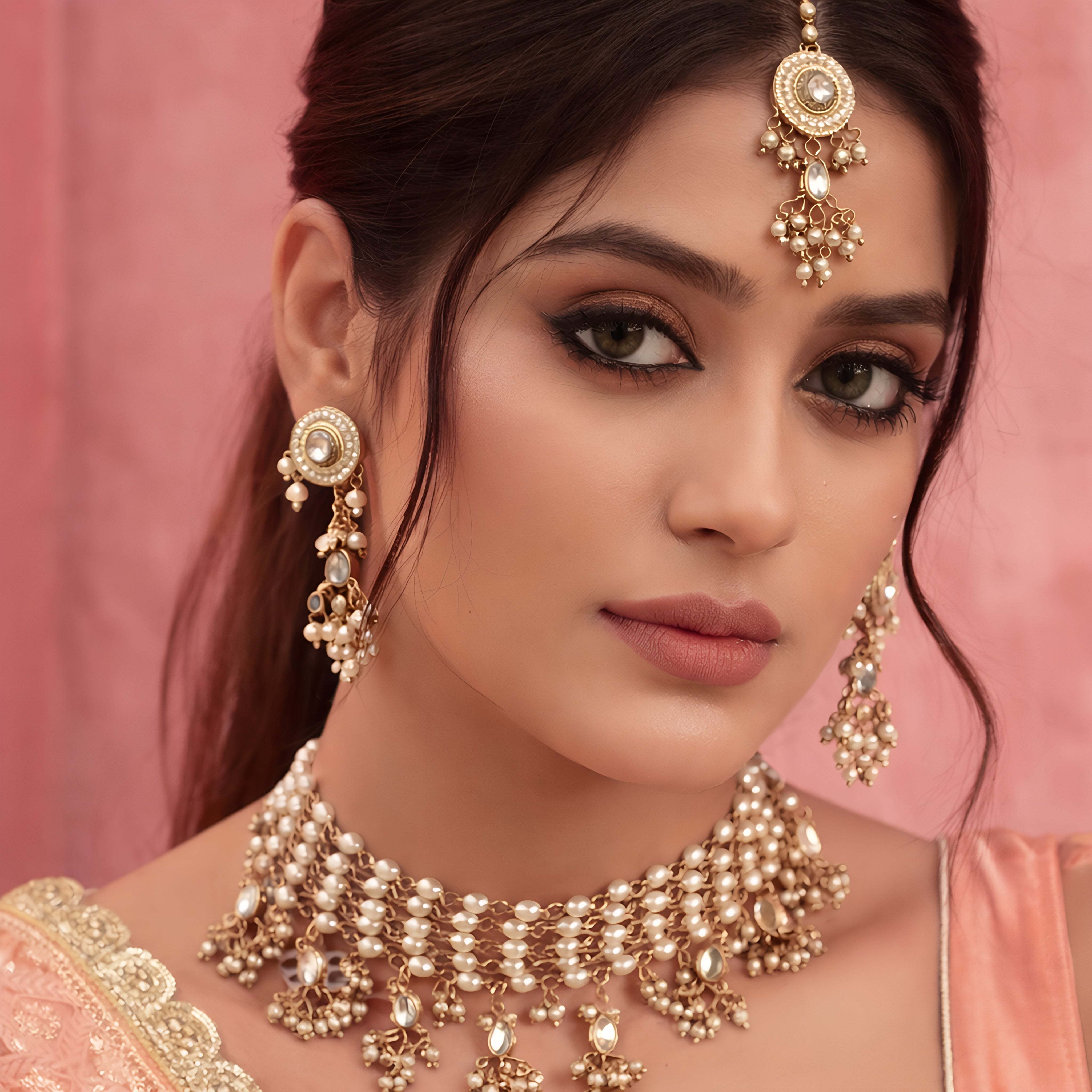 Handmade Kundan Set With Necklace, Earrings And Maangtika