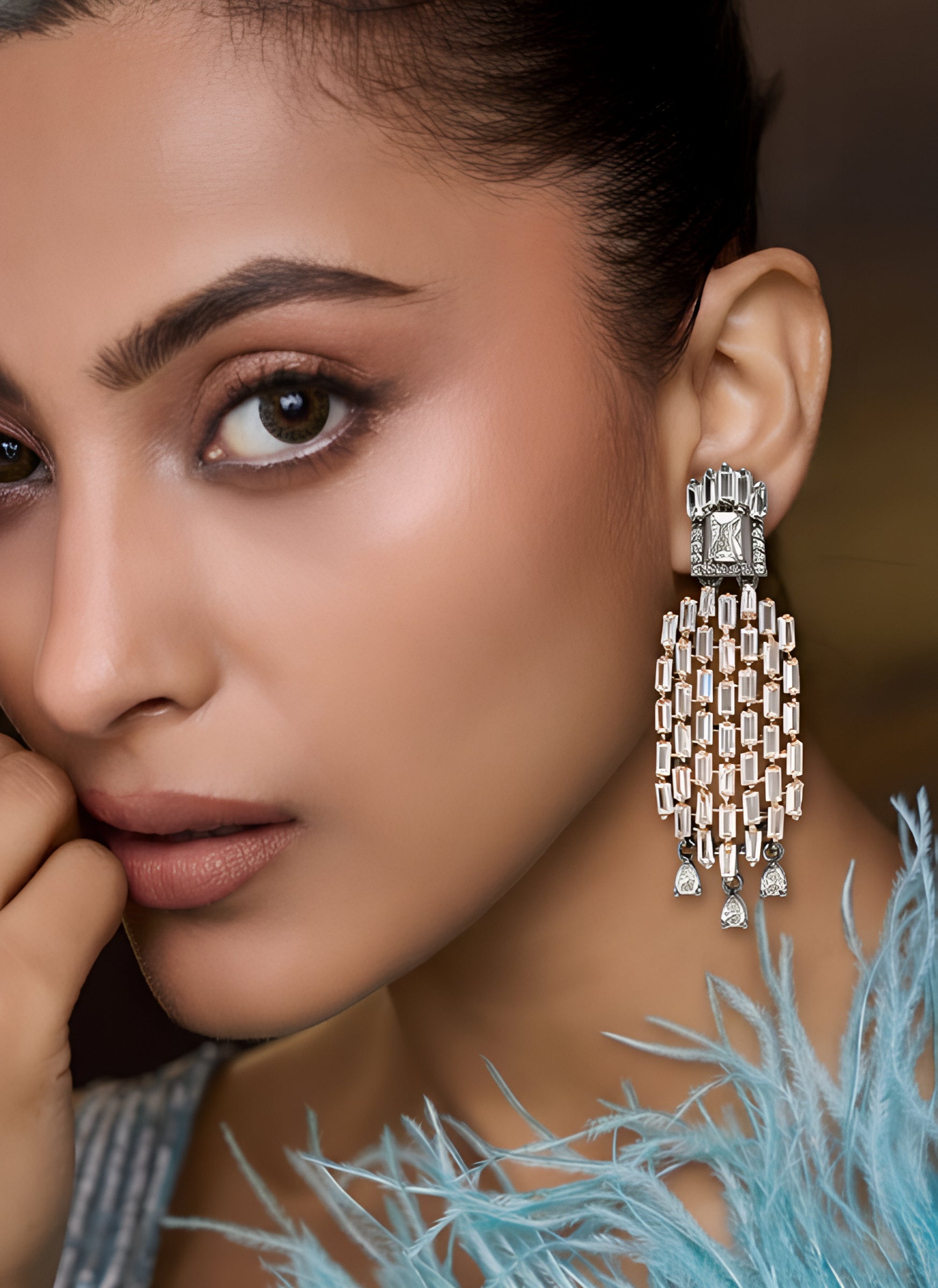 Women's Rhodium Plated Contemporary Drop Dual Tone Designer Earrings