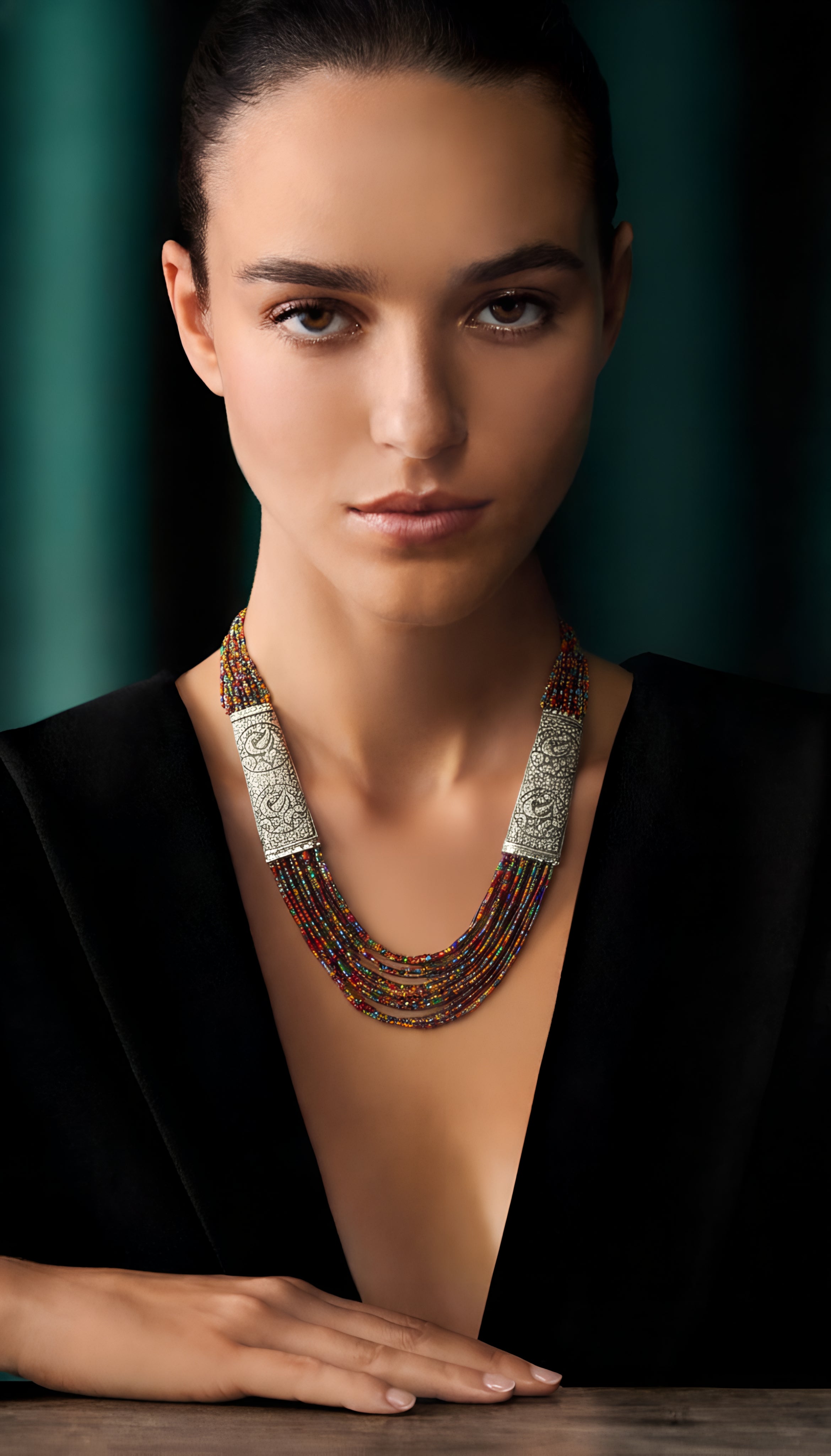 Antique German Silver Oxidized Plated Beaded Necklace