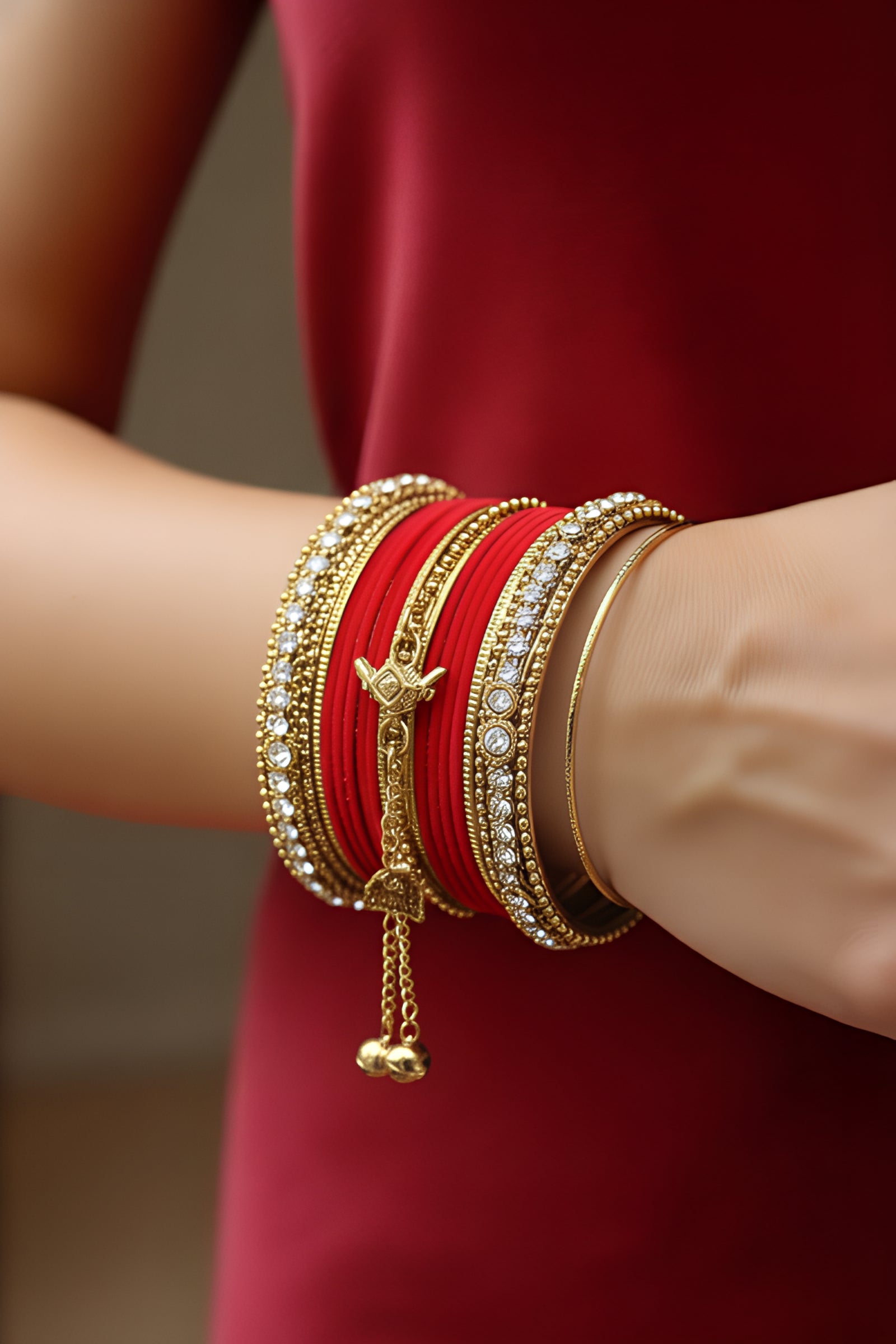 Gold-Plated Matte Finish CZ Studded Bangles (Set Of 56)