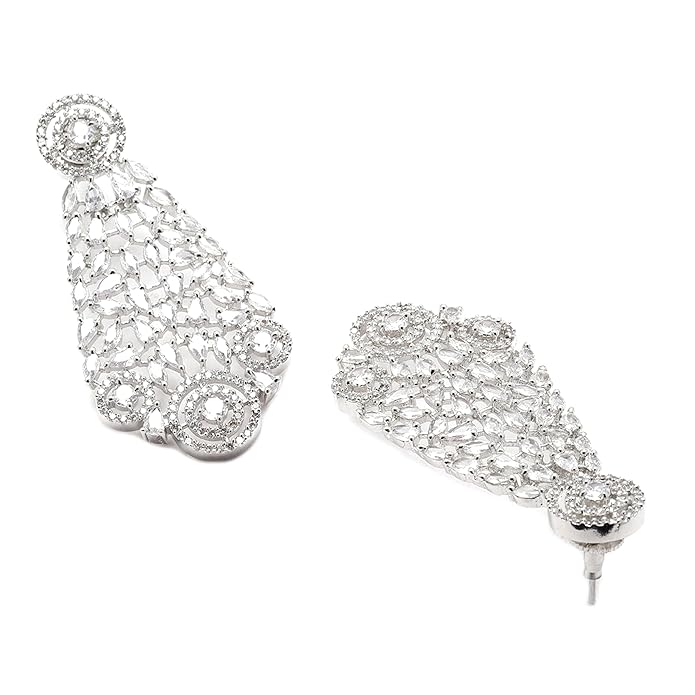 Jewelry Set: Rhodium-Plated Silver CZ Choker Necklace with Earrings
