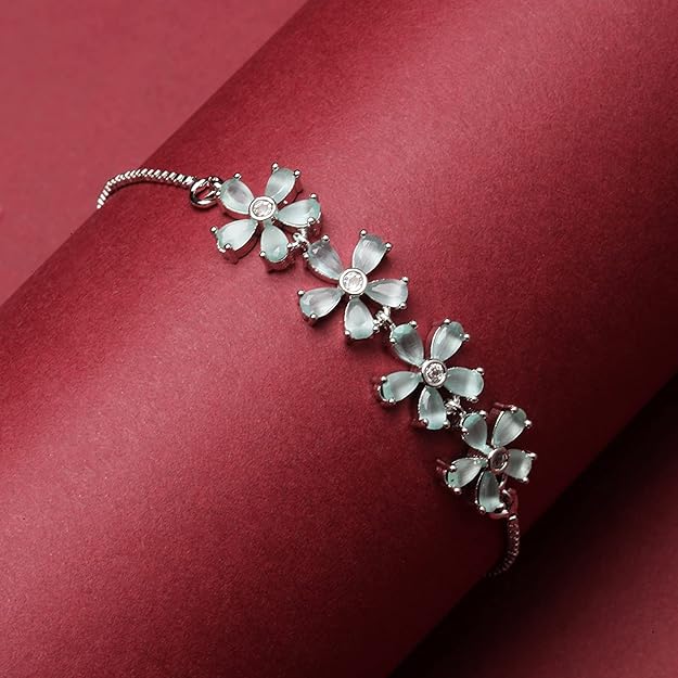 American Diamond studded Floral Shaped Link Bracelet