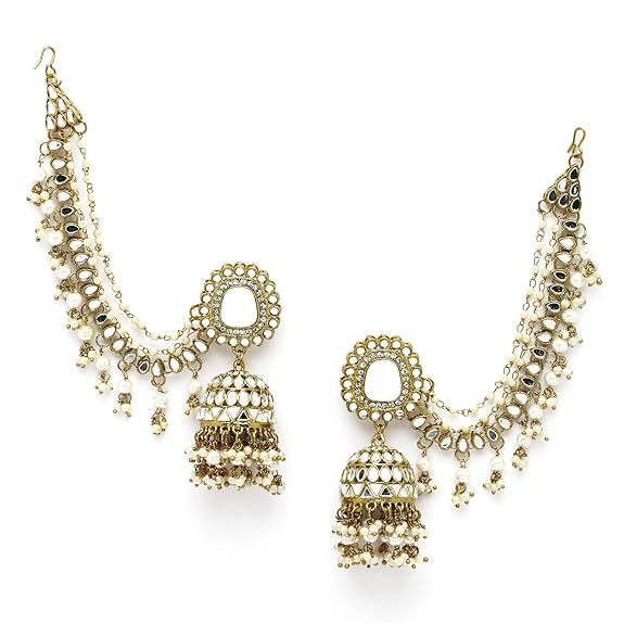 Ethnic Stylish Gold Plated Polki & Pearl Bahubali Jhumka Earrings