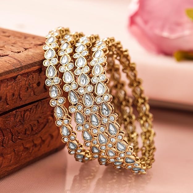 Set of 4 Kundan Studded Ethnic Stylish Trendy Bangles
