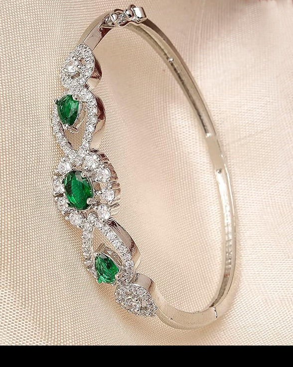 Rhodium Plated American Diamond studded Openable Crystal Bracelet/Cuff Bangle