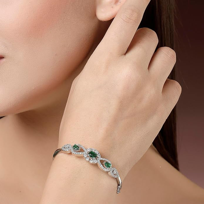 Rhodium Plated American Diamond studded Openable Crystal Bracelet/Cuff Bangle