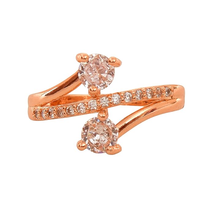Rose Gold Plated Elegant American Diamond Studded Sparkling Adjustable Finger Ring