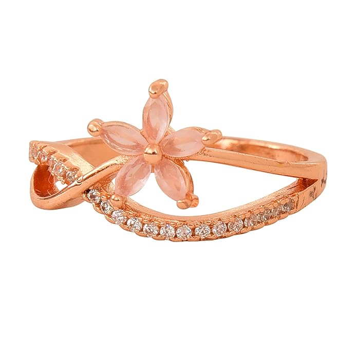 Rose Gold Plated Elegant American Diamond Studded Sparkling Adjustable Finger Ring