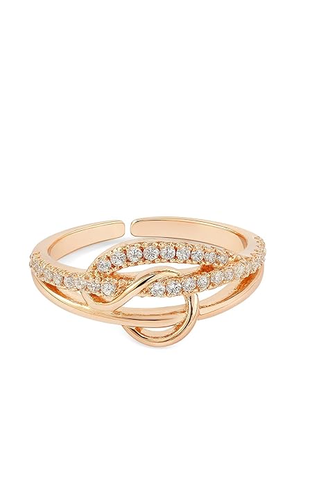 Rose Gold Plated Elegant American Diamond Studded Sparkling Adjustable Finger Ring