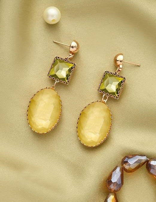 Dual Tone Green and Yellow Stone Drop Earrings