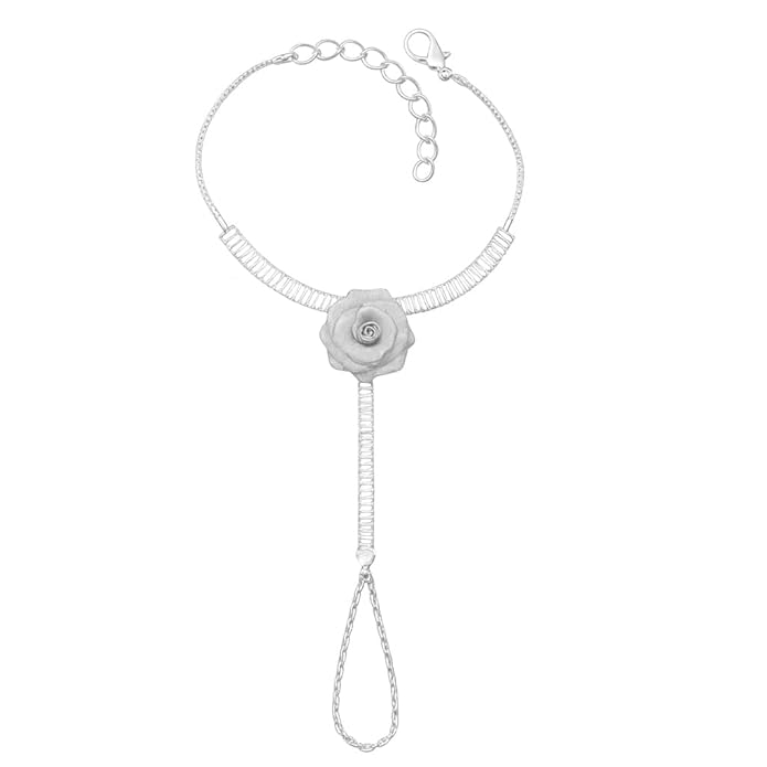 Golden finish floral design with white stone stud hath Phool, Panja, Adjustable hand chain bracelet for women and girls