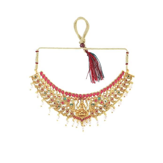 Gold Plated Temple Bridal Jewelry Set with Necklace and Earrings