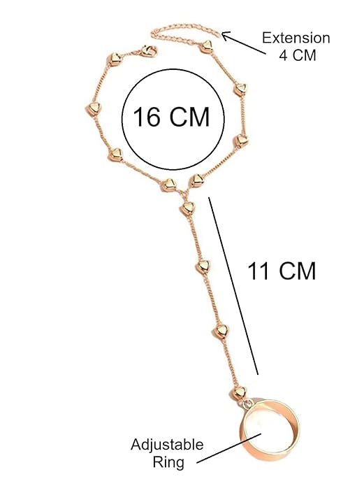 Gold Tone Delicate Bracelet with Ring - Hand Thong/Hand Harness - Heart Motif for Women & Girls