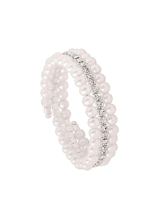 Silver Tone White Pearl Stone Multi-Layer Bracelet