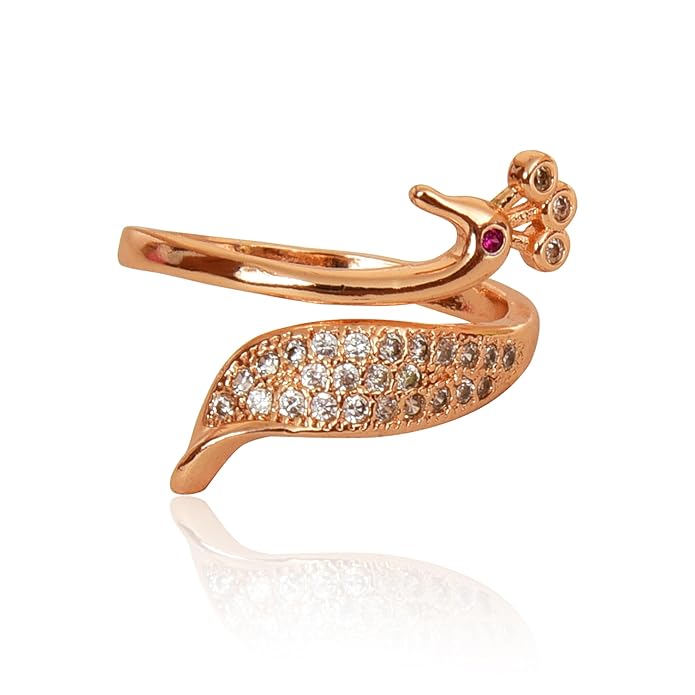 Rose Gold Plated Elegant American Diamond Studded Sparkling Adjustable Finger Ring