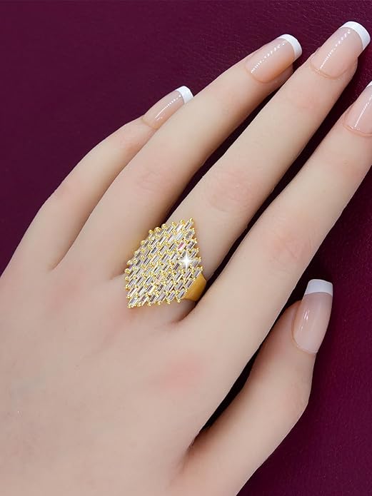Gold Plated White Amerian Diamond Adjustable Ring
