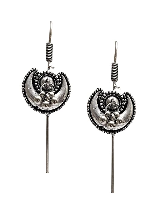 Oxidised Silver Bugadi Ear Cuff Earrings - Chand Sahpe with Ghungroo - for Women & Girls Stylish Latest