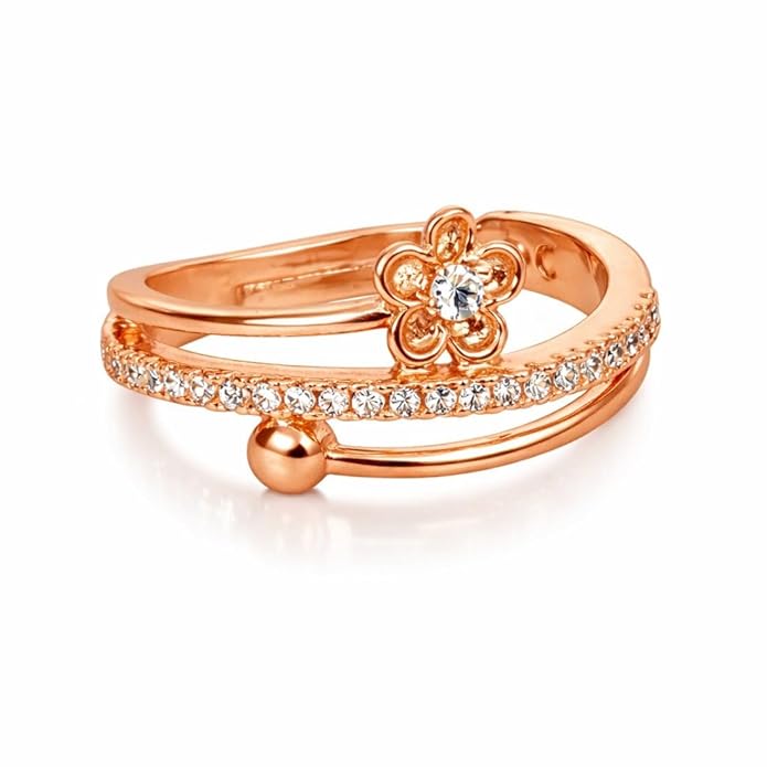 Rose Gold Plated Elegant American Diamond Studded Sparkling Adjustable Finger Ring