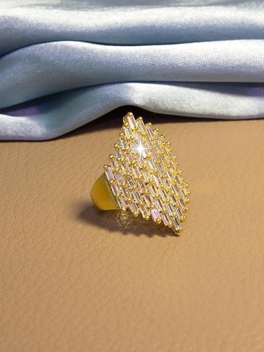 Gold Plated White Amerian Diamond Adjustable Ring