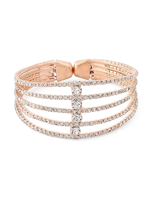 Rose Gold Tone Dazzling Austrian Diamonds Embellished Cuff Bracelet