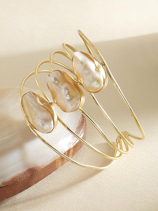 Gold Tone Contemporary Designer Cuff Bracelet For Women