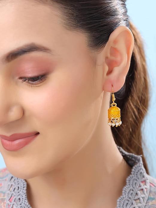Gold Plated Combo of 5 Pairs of  Meenakari Ethnic Jhumka Earrings for Women and Girls