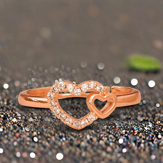 Rose Gold Plated American Diamond Studded Adjustable Finger Ring